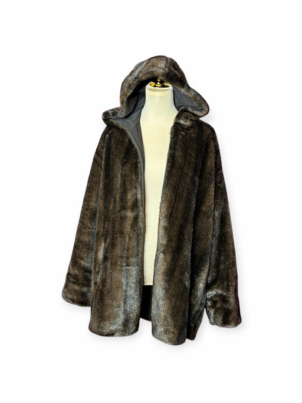Women's Faux Fur Hooded Coat - Brown